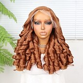 levne Syntetické paruky se síťkou-Syntetická krajková paruka Kudrny Styl 18 inch Oranžová Střední část 13x4 krajka vpředu Paruka Dámské Paruka Oranžová / bílá / modrá