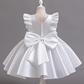 preiswerte Partykleider-Kleinkind Mädchen Partykleid Blumen Ärmellos Hochzeit Party Gerafft Reißverschluss Knotenbinde Niedlich Prinzessin Polyester Knielang Partykleid Sommer Frühling Herbst 4-7 Jahre Weiß Champagner