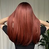 baratos Perucas Sintéticas sem Touca-Perucas sintéticas Ondas Soltas Kinky Liso Corte em Camadas Com Franjas Fabrico à Máquina Peruca 24 polegadas A1 A2 Cabelo Sintético Mulheres Clássico Confortável Cores Gradiente Âmbar Marrom