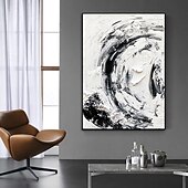 abordables Peintures Abstraites-peinture à l&#039;huile faite à la main, décoration murale, abstrait, simple, texture noir et blanc, pour la décoration intérieure, peinture roulée sans cadre, non étirée