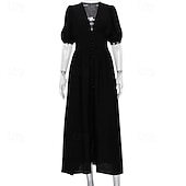 economico Abiti casual bianchi-Per donna Abito Midi Abito Bianco Moda Moderno Compleanno Ferie Laurea Vestibilità regolare Semplice Manica Corta Scollo a V Nero Bianco Estate