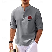economico camicie casual da uomo-Per uomo Camicia popover Camicia Estiva Camicia casual Camicia da Spiaggia Camicia a maglia a nido d&#039;ape Nero Bianco Blu Azzurro cielo Grigio scuro Manica Lunga Rosa Classico Collo alla coreana Henley