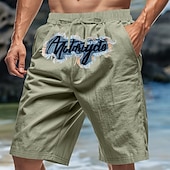 economico Vacanza-Per uomo Shorts Shorts di Lino Pantaloncini Estivi Shorts da Spiaggia Ricamato Coulisse Elastico in vita Semplice Comodità Traspirante Lunghezza al ginocchio All&#039;aperto Quotidiano Spiaggia Moda