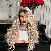 baratos Perucas de seda frontais de cabelo natural-cabelo brasileiro loiro acinzentado sem cola 5x5 perucas de fechamento de renda parte livre ombre colorido 13x4 peruca frontal de renda com cabelo de bebê para mulheres