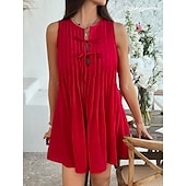 tanie Sukienki kwiatowe-Damskie Sukienka mini Codzienne sukienki Sukienka na szerokich ramiączkach Letnie sukienki Moda Klasyczny Nowoczesny Codzienny Święto Weekend Regularny Równina Bez rękawów Półgolf Czarny Czerwony