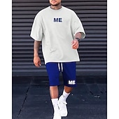  Ανδρικά Φόρμα Σετ ρούχων Σορτσάκια Στρογγυλή Ψηλή Λαιμόκοψη ΕΞΩΤΕΡΙΚΟΥ ΧΩΡΟΥ Καθημερινά Αθλητικά Τσέπη Κορδόνι 2 τεμάχια Συνδυασμός Χρωμάτων Γράμμα Μαύρο Λευκό Θαλασσί Πολυεστέρας Ρούχα Γυμναστικής