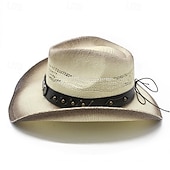 cheap Fedora Hat-Men&#039;s Sun Hat Cowboy Hat Fedora Trilby Hat White Black / White Straw Rope Vintage Style Fashion 18th Century State of Texas Daily Theme Party Solid / Plain Color Sunscreen Cosplay