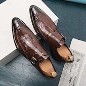 baratos Formal-sapatos formais masculinos estilo monge em couro sintético com padrão de crocodilo brilhante, design elegante com fecho de fivela para eventos empresariais e formais
