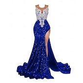 cheap Evening Dresses-Mermaid / Trumpet Evening Gown Elegant Dress Formal Court Train Sleeveless Crew Neck Sequined with Sequin
