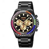 cheap Quartz Watches-SKMEI Men&#039;s Watch with Diamond Studded Rainbow Circle Three Eye Six Pin Multifunctional Quartz Watch