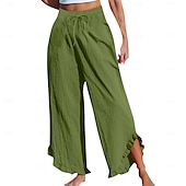 cheap Wide Leg &amp; High Waisted-Women&#039;s Chinos Comfort Ankle-Length High Waist Solid Colored Inelastic Casual Daily Apple Green Navy-blue claret Cuticolor Summer Spring Loose Fit
