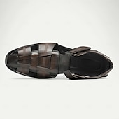 cheap Premium Leather Sandals-Luxury Men&#039;s Brown Leather Fisherman Sandals - Elegant Dress Footwear with Woven Straps