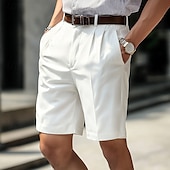 baratos Calças de Vestir Curtas-Homens Calção Shorts sociais Bermudas Pregueado Cintura elástica Perna reta Tecido Conforto Sem Ferro Comprimento do joelho Escritório O negócio Diário Moda Roupa de rua Preto Marron
