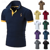 economico Polo classica da uomo-Per uomo Polo Camicia da golf Golf Informale Sport Classico Manica corta Essenziale Color Block Cervo Pulsante frontale Estate Primavera Standard Marrone Scuro Grigio scuro Nero Bianco Giallo Borgogna