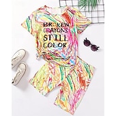 billige Jentas 3D-visjon og skinne-Jente 3D Grafisk Bokstaver T-skjorter og shorts Sett Kortermet Sommer Vår Sport Mote Daglig Barn 4-12 år Crew-hals utendørs Feriereise Sport Skreddersydd