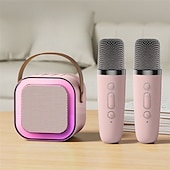 abordables Microphones-Mini machine de karaoké portable Bluetooth, mini microphone de karaoké, haut-parleur de chant avec 2 micros sans fil et lumière pour tous les smartphones