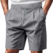 billiga Klassisk-Herr Shorts Linne Shorts Sommarshorts Beach Shorts Ficka Snörning Elastisk midja Slät Komfort Andningsfunktion Kort Semester Helgdag Strand Hawaiisk Boho Svart Vit