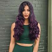 abordables Perruques Synthétiques Sans Bonnet-Perruque Synthétique Ondulé Tissage bouclé Coupe Dégradée Avec Frange Fabriqué à la machine Perruque 28 pouces A1 Cheveux Synthétiques Femme Classique Confortable Dégradé de Couleur Multicolore