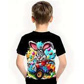tanie 3D zwierzęta dla chłopca-Dla chłopców 3D Zając Podkoszulek T-shirt Krótki rękaw Lato Wiosna Moda Podstawowy Dzieci 4-12 lat Półgolf Na zewnątrz Codzienny Regularny