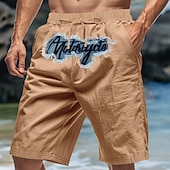 economico Vacanza-Per uomo Shorts Shorts di Lino Pantaloncini Estivi Shorts da Spiaggia Ricamato Coulisse Elastico in vita Semplice Comodità Traspirante Lunghezza al ginocchio All&#039;aperto Quotidiano Spiaggia Moda