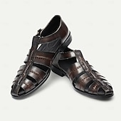 cheap Premium Leather Sandals-Premium Leather Fisherman Sandals with Buckle Detail - Stylish Choice for Outdoor Activities and Social Gatherings
