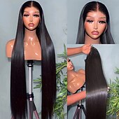economico Parrucche lace front capelli veri-Capelli umani Remy 13x4 Fronte in Pizzo Parrucca Riga Libera Capelli peruviani Liscio Setoso Nero Parrucca 150% Densità dei capelli con Capelli di Bambino Senza Colla Pre-Strappato Per parrucche per