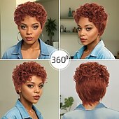 abordables Perruques de qualité supérieure-Perruque Synthétique Frisé Jerry Tissage bouclé Coupe Pixie Coupe Asymétrique Fabriqué à la Machine Perruque 10 pouces A1 Cheveux synthétiques Femmes Classique Dégradé de couleur Cheveux Mèches