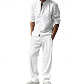 cheap Men&#039;s Tee Sets-Men&#039;s T-shirt Suits Shirt and Pant Sets 2 Pieces Outfits Long Sleeve Stand Collar Summer Spring Plain Fashion Casual 2 Piece Vacation Daily Wear Going out Black White Blue Top Tee for Men