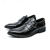 baratos Formal-sapatos formais masculinos estilo monge em couro sintético com padrão de crocodilo brilhante, design elegante com fecho de fivela para eventos empresariais e formais
