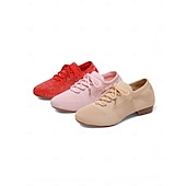 preiswerte Tanzschuhe zum Üben-Rosa Strick-Tanzschuhe für Damen mit Schnürung und niedrigem Absatz – bequeme Freizeit- und Ballsaalschuhe