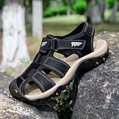 abordables sandalias de exterior-Sandalias deportivas multitirantes verdes y marrones para hombre con velcro ajustable y suela antideslizante para aventuras al aire libre