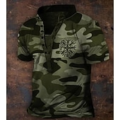 levne Vintage &amp;amp; Retro-Pánské Kamuflážní barva Tričko Tričko Henley Trička Krátký rukáv Designové Základní Klasické Venkovní Denní Sport Léto Tmavěhnědá Modrá Zelená Henley Tričko Henley