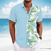 preiswerte Tropische Pflanzen-Herren Palmblatt Tropische Pflanzen Hemd Sommer Hawaiihemd Knopfhemd Kurzarm Hawaiianisch Urlaub Alltagskleidung Strandbekleidung Sommer Frühling Umlegekragen 3D-Druck Hemden mit Kragen Weiß Blau Grün