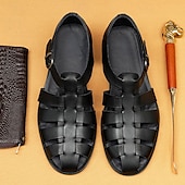 cheap Premium Leather Sandals-Men&#039;s Classic Brown Leather Fisherman Sandals - Versatile Summer Footwear for Casual Outings