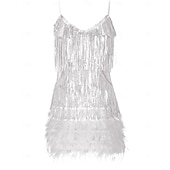 billiga Klänningar-Glada 20-talet 1920-talet Flapper-klänning Klänningar Den store Gatsby Tofs Fjäder Tofs Fjädrar Maskeradkläder Dam Maskerad Bröllop Bröllopsgäst Fest / afton Vuxen Klänning Hemkomstklänningar