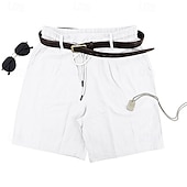 billiga Klassisk-Herr Shorts Linne Shorts Sommarshorts Beach Shorts Ficka Snörning Elastisk midja Slät Komfort Andningsfunktion Kort Semester Helgdag Strand Hawaiisk Boho Svart Vit