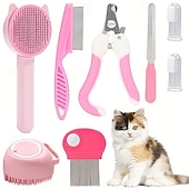 abordables Toilettage pour chiens-Ensemble de 7 brosses de toilettage pour chats et chiens, brosse autonettoyante pour animaux de compagnie avec coupe-ongles et lime, peigne anti-puces pour chien, brosse de bain pour animaux de