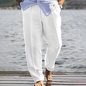 olcso Ünnep-Férfi Vászon nadrág Nadrág Nyári nadrág Strand nadrág Zseb Sima Mokaszinok Légáteresztő Vakáció Napi Szabadság Hawaii Boho Fekete Fehér