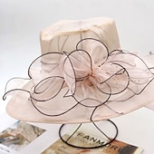 cheap Party Hats-Hats Organza Sun Hat Holiday Tea Party Horse Race Cocktail Elegant Vintage Cute With Feather Floral Headpiece Headwear