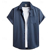 economico camicia da uomo con bottoni-Per uomo Camicia Camicia Estiva Camicia casual Camicia da Spiaggia Camicia con Bottoni Bianco Verde Blu scuro Azzurro Manica Corta A righe Colletto a Camicia Vacanza Camicia hawaiana Abbigliamento