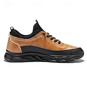 billiga Herrsneakers-robusta utomhusskor för män i brun och svart, slitstark konstläderkonstruktion med sicksacksula för bättre grepp