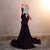 cheap Evening Dresses-Mermaid / Trumpet Evening Gown Elegant Dress Formal Court Train Sleeveless Crew Neck Sequined with Sequin