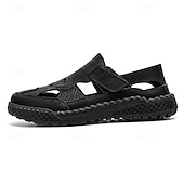 voordelige Buitensandalen-Bruine kunstleren outdoor sportsandalen voor heren met ademende perforaties en duurzame grip voor wandelen en trekking
