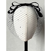 baratos Chapéus e Fascinators-Decoração de Cabelo Tule Tecido Corrida de cavalos Vintage Estilo bonito Com Tule Capacete Chapéu