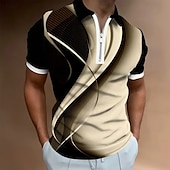 billige Geometrisk polo for menn-Herre Geometrisk Linje Zip Polo Kortermet Aftæpning Fritid hverdag utendørs Hverdag treningsklær Glidelås Sommer Hvit Blå Grønn