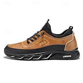 billiga Herrsneakers-robusta utomhusskor för män i brun och svart, slitstark konstläderkonstruktion med sicksacksula för bättre grepp