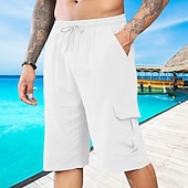 ieftine Vacanţă-Bărbați Pantaloni Scurți Pantaloni scurți din in Pantaloni scurți de vară Pantaloni scurți de plajă Cordon Talie elastică Multi Buzunare Simplu Confort Respirabil Scurt Vacanță Concediu Plajă