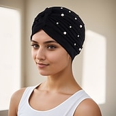 economico Copricapi da cerimonia-Copricapo Misto Poliestere / Cotone Cappello floscio turbanti Casuale Chiesa Con Perline Colore puro Copricapo Copricapo