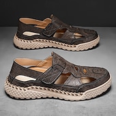 voordelige Buitensandalen-Bruine kunstleren outdoor sportsandalen voor heren met ademende perforaties en duurzame grip voor wandelen en trekking