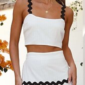 preiswerte Abschlusskleider-Damen Midikleid Weißes Kleid Abschlusskleid Zweiteiliges Kleid Mode Geburtstag Abschlussfeier Date Normale Passform Farbblock Ärmellos Spaghettiträger Hellgelb Weiß Sommer